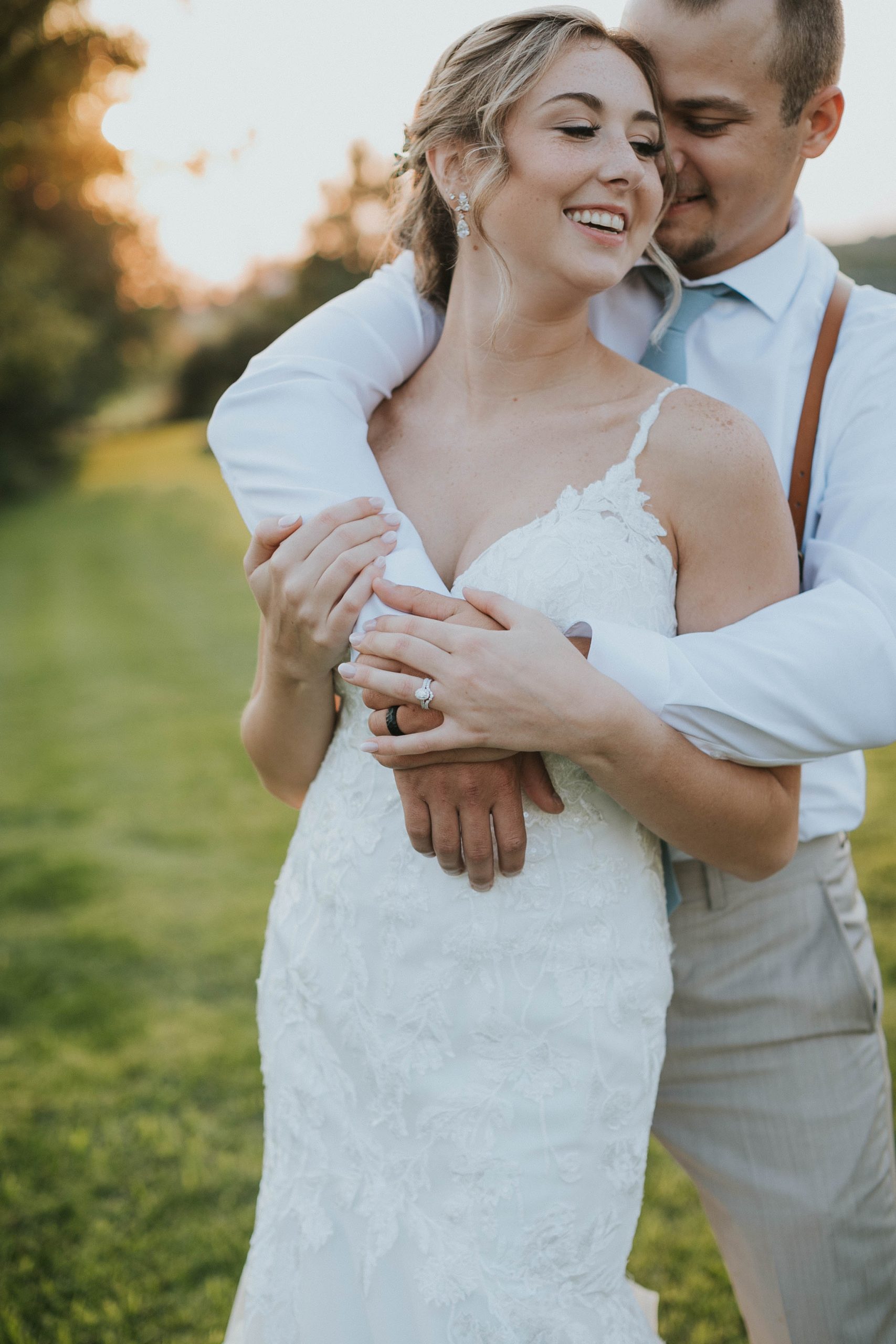 Couple embracing on their wedding day at The Barn at Stoneybrooke, Lancaster,PA